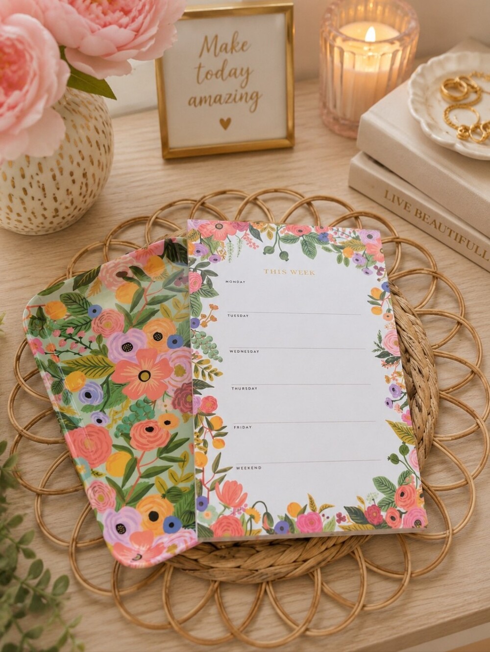 Rifle Paper Co. Floral Weekly Planner Notepad with Matching Trinket Tray